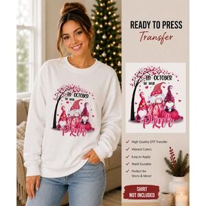 DTF Transfer‎ Ready to Press Gnomes in October We Wear Pink - Iron on Transfer